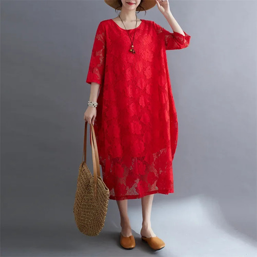 Vestido Largo De Encaje Para Mujer De Talla Grande, Estilo É
