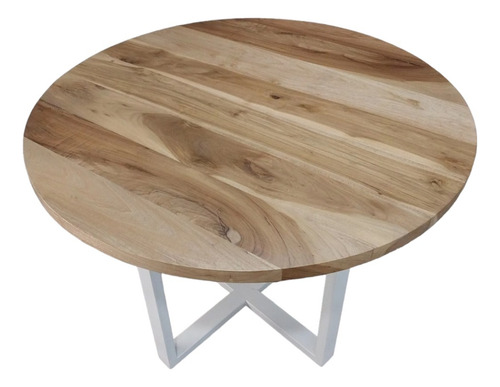Mesa Redonda De Peteribi Macizo 120cm Laqueado Transparente Blanco