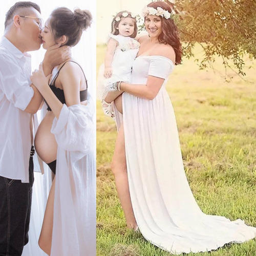 Imagen 3 de 10 de Vestido Maternal Sesión De Fotos Embarazadas Manga Corta