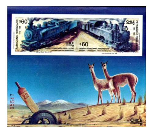 Estampilla Sello Postal Chile 100 Años Ferrocarril Antofagas