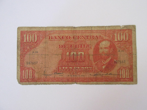 Billete Chile 100 Pesos Firmado Oyarzun- Maschke Año 1945