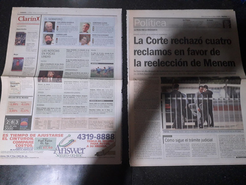 Clipping Diario Clarín 23 3 1999 Menem Reelección Corte (Usado)