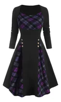 Comprar Vestido De Manga Larga Con Botones Simulados A Cuadros De Ta