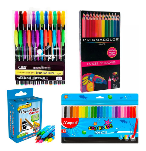 Kit De 24 Prismacolor Junior +plumas Gel +plumones +crayolas