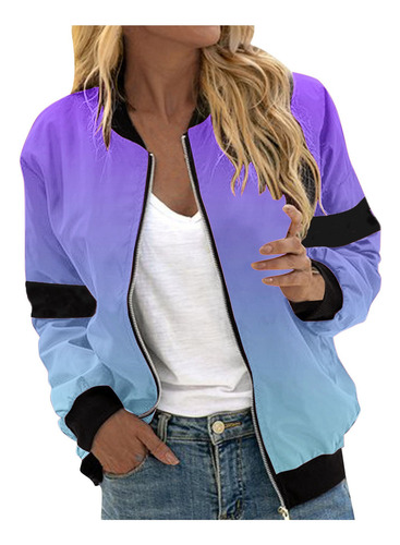 Chaqueta Con Cremallera Y Bolsillo Degradado Para Mujer