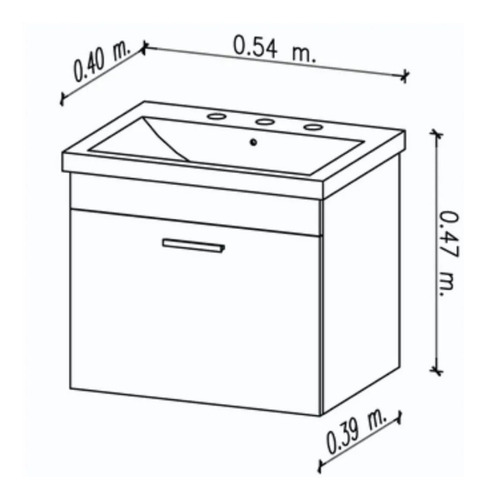 Imagen 2 de 5 de Vanitory Lyon Colgar Bacha Loza 54 Cm