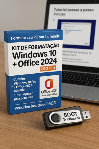 Pen Drive 16gb C/ Windows 10 E Office 2024 Ativado Preto Lisa