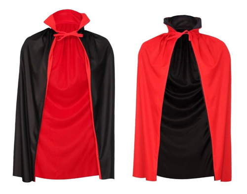 Capa Reversible Negro Rojo 80cm Premium Halloween Disfraz 