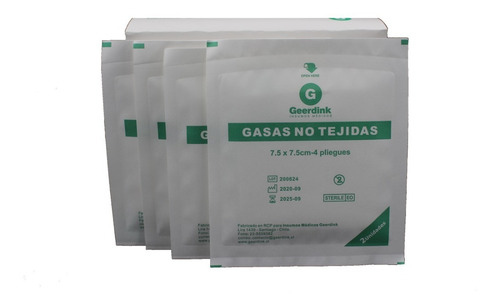 Imagen 1 de 5 de Gasa No Tejida Estéril 7.5 X 7.5 Cm, Caja X 50 Sobres X 2 Un