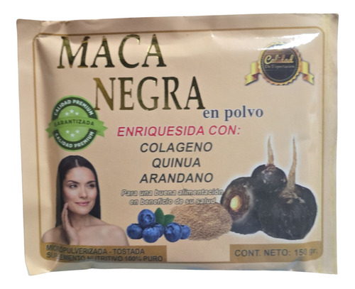 Maca Negra Peruana En Polvo Con Colágeno Y Arándano - 150g Único