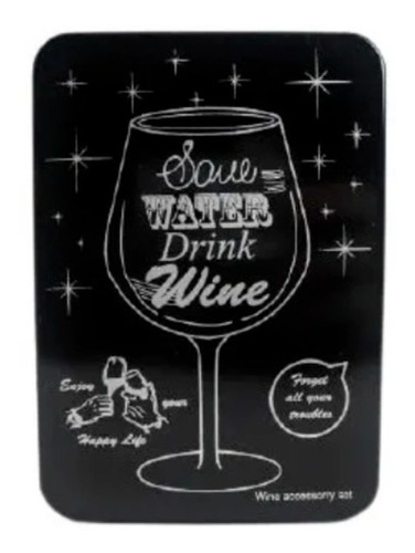 Set De Vino 3 Elementos Save Water Drink Wine Estuche Lata