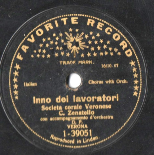 Disco 78 C. Zenatello (coro) Con Orquesta Inno Di Garibaldi
