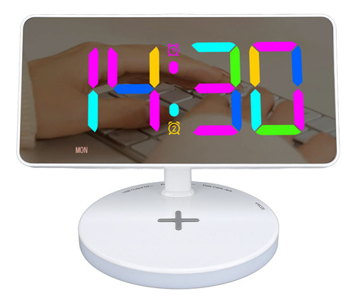 Reloj Despertador Digital Rgb Con Espejo Led De 12/24 Horas