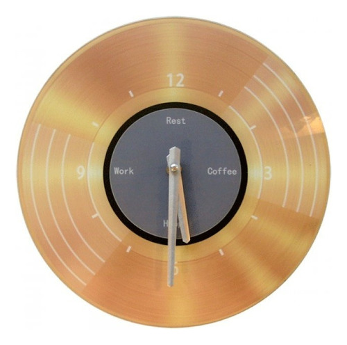 Reloj De Pared Redondo Disco Vinil Dorado Moderno 30 Cms