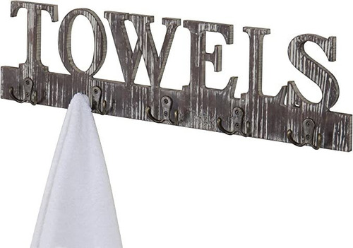 Mygift Torched Wood Hook Towel Rack - Toalla Decorativa Let