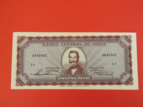 Billete Chile 5.000 Pesos Firmado Maschke-herrera 1958 Unc