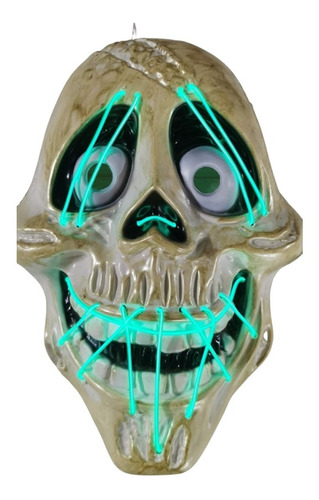 Mascara De Halloween Calavera Sonriente Luz Led 30×22cm