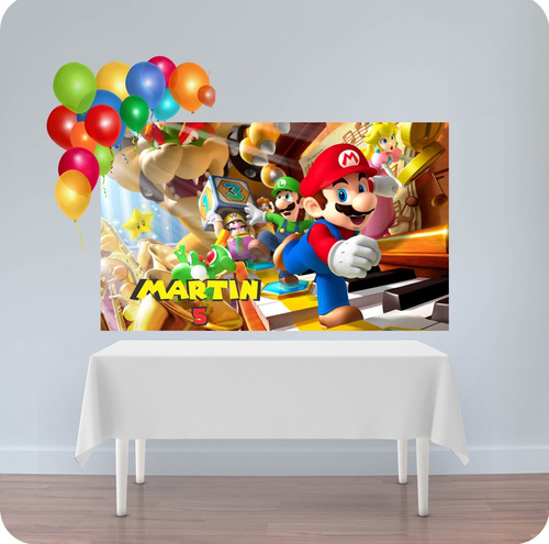 Banner Fondo Candy Bar Cumpleaños  Super Mario Bros 120x70