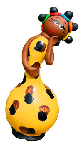 Boneca Baianinha Em Cabaça Amarela 17cm - Artesanal