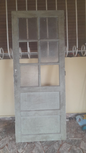 Puerta Cedro Antigua Vidrio Repartido 77x198 Cm Madera. Gris (Usado)