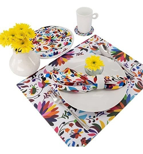 Manteles Rectangulares De Tela Set 4 Piezas Billu Color Blanco Tenango