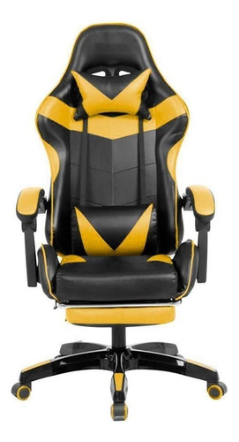 Cadeira de escritório Prizi JX-1039 gamer ergonômica  preta e amarela com estofado de couro sintético