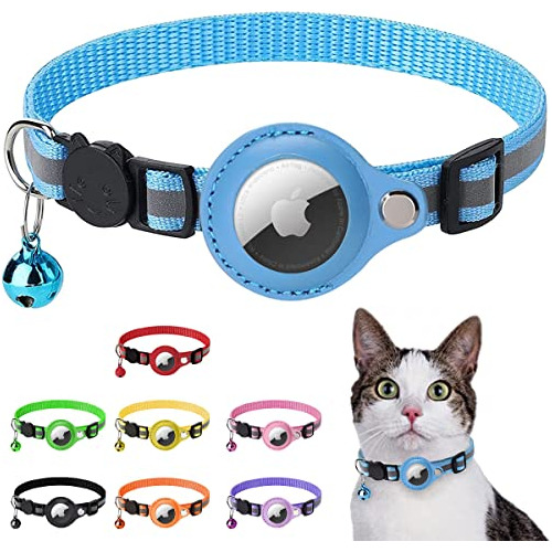 Collar Gato Porta Airtag Reflectante, Azul Único