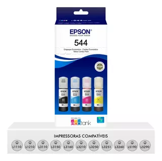 Kit De Tintas Com Preta Magenta Amarela Ciano Original Epson 544 Para Impressoras L1110 L3110 L3150 L5190