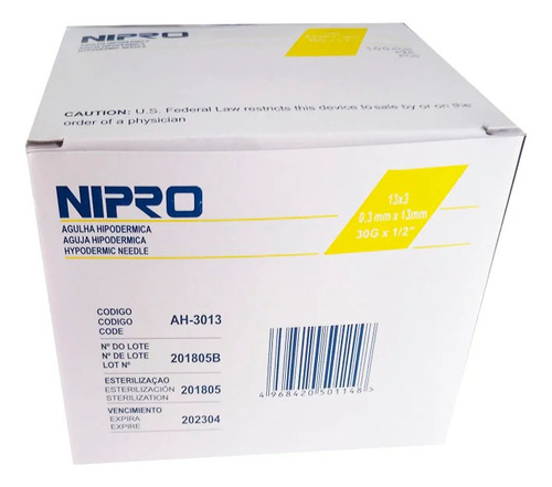 Aguja Hipodermica Nipro 30g X 1/2 Caja 100 Unidades