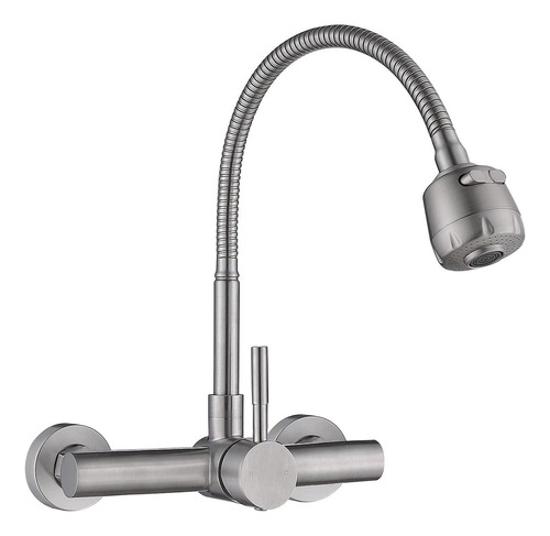 Llave Monomando Lavaplato Al Muro Cuello Flexible Acero Inox