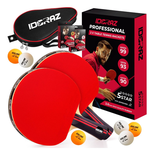 Idoraz Juego 2 Paleta Profesional Tenis Mesa Estuche Ma 24