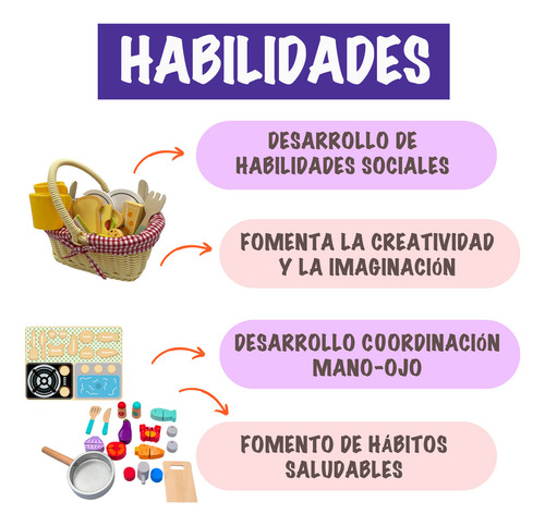 2 Juguetes Didácticos Picnic Y Cocina De Madera Para Niñas Multicolor