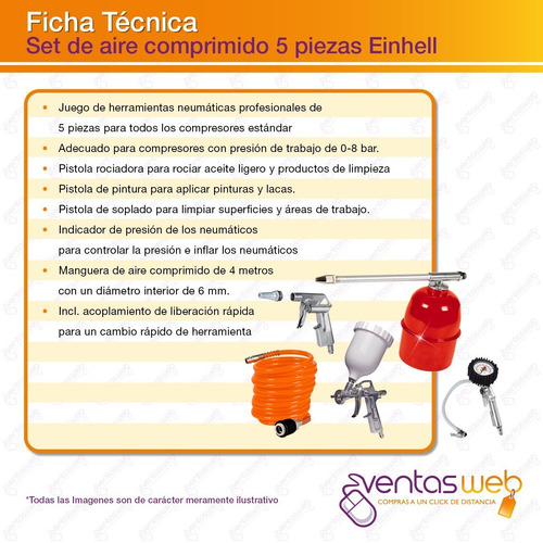 Imagen 5 de 6 de Kit 5 Piezas P Compresor Aire Comprimido Calidad Einhell