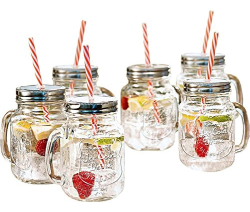 Estilo Mason Jar Tazas Con Asa Y Pajitas Juego De Vasos Anti