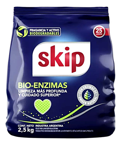 Skip Jabón En Polvo X 2.5kg Skip Bio-enzimas, Baja Espuma