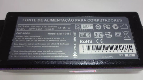 Carregador Fonte Notebook M-10482 20v 3,25a