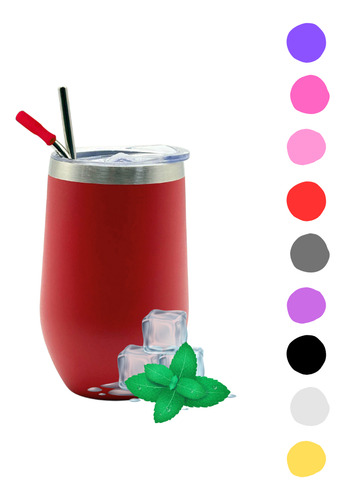 Vaso Termo 16oz 480ml Acero Inoxidable Tapa Esponja Popote Rojo