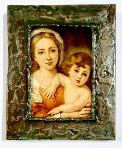 Cuadro Virgen Con El Niño - Murillo - Estucado - 11 X 15 Cm
