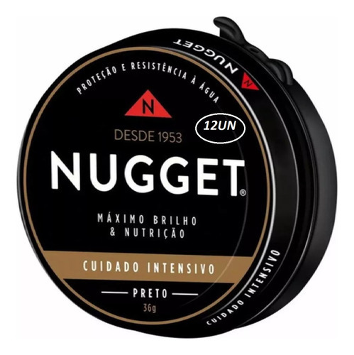 12 Pasta Graxa Calçado Sapato Preto Lata Nugget 36g