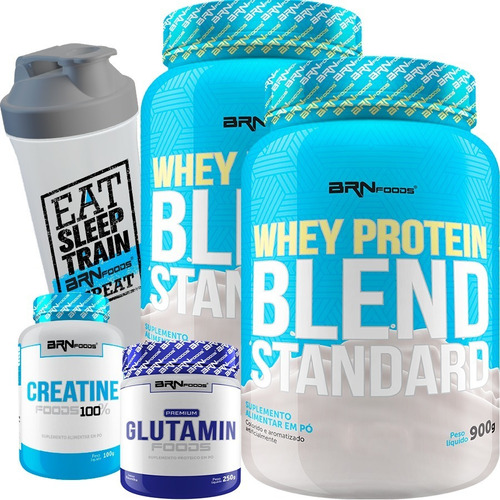 Kit 2x Whey Protein 900g + Glutamina Pura + Creatina + Copo Sabor Morango