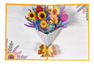Cartão 3d Buquê Flores Margarida Aniversário Dia Das Mães