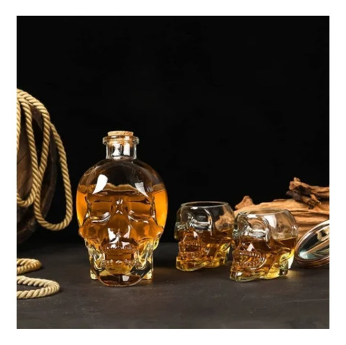 Set Vasos Y Decantador Craneo Con 2 Copas De Whisky Exclusiv Color Transparente