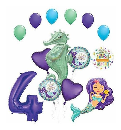 Ramo De Globos De Sirena Y Caballo De Mar Para Cumpleaños