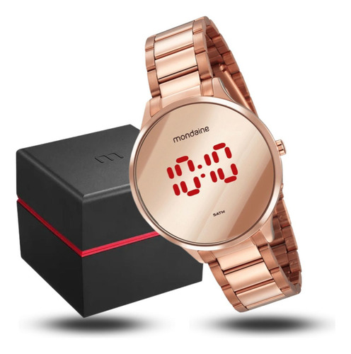 Relógio De Pulso Digital Mondaine Com Corria De Aço Inoxidável Cor Rosê