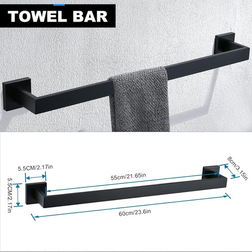 Juego De Accesorios De Baño, Toallero Negro Mate, Soporte Pa