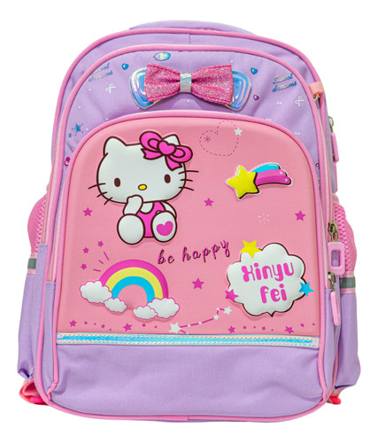 Mochila Hello Kitty Infantil Nena Con Brillos Y Estampados Lila