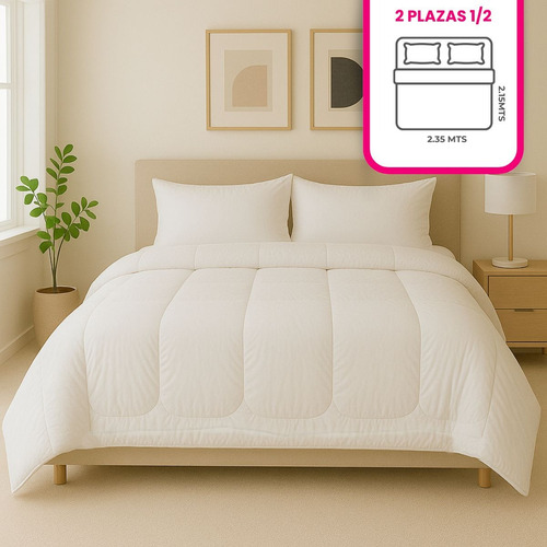 Acolchado Calidad Superior 2 Plazas Y Media 600 Hilos Blanco Blanco Lisa