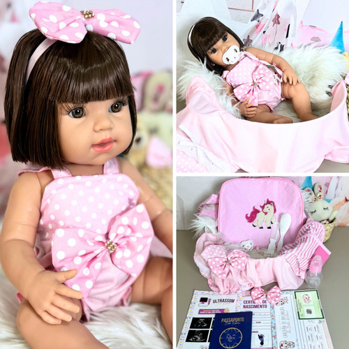 Bebê Boneca Reborn Menina 100%silicone Com Enxoval Completo