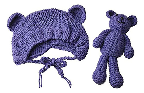 ~? Ecyc Newborns Crochet Beanie With Bear Doll Baby Picture 