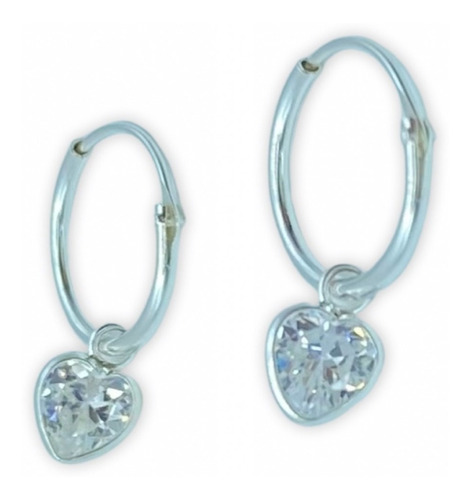 Aros Argolla Corazón Circon Colgante Plata Ley 925 Caja